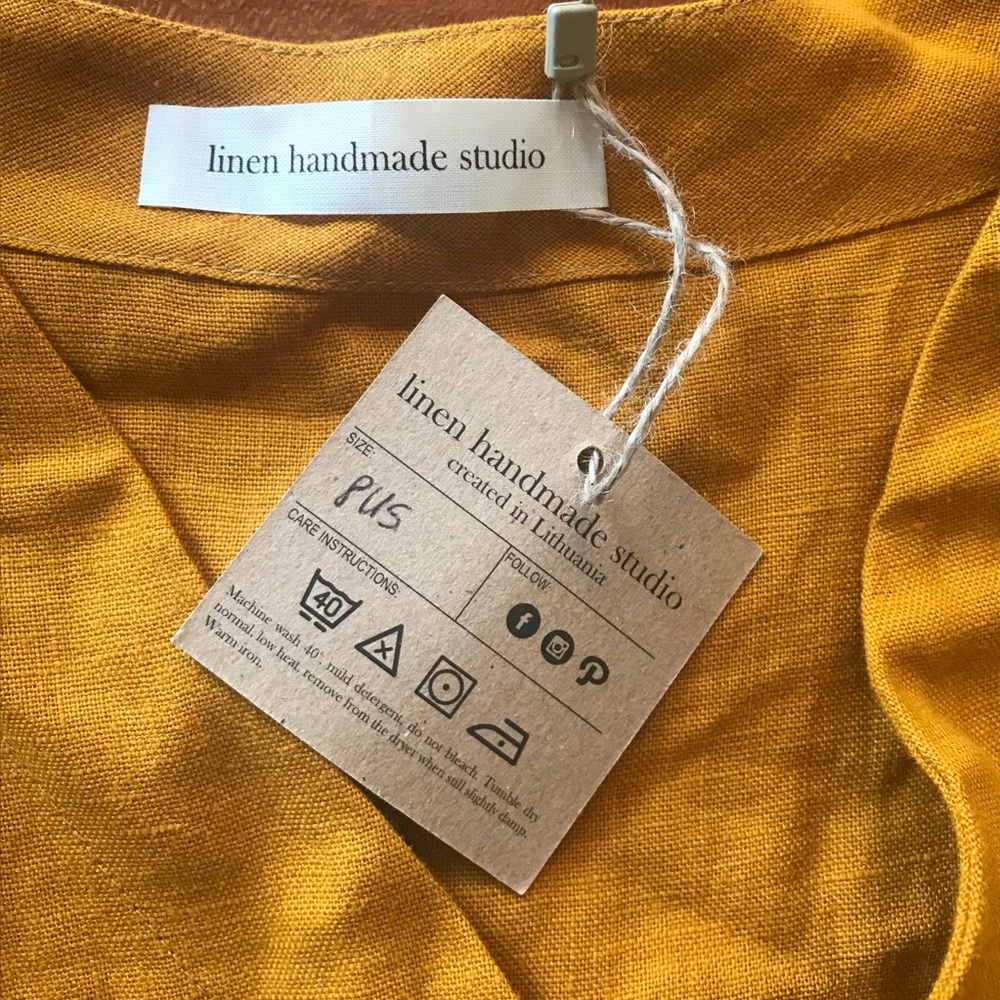 Hand made gold linen V-neck blouse.